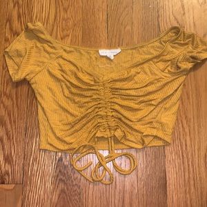 PacSun Yellow Ribbed Tie-Front Short Sleeve Crop Top Shirt